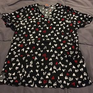 Red and white heart scrub top